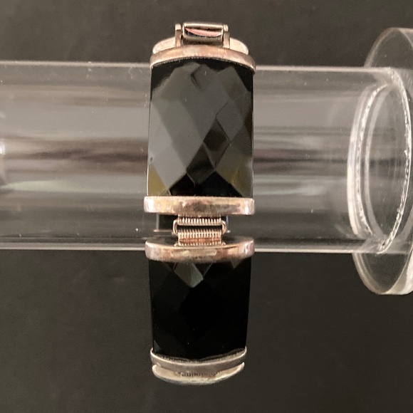 Sterling Rectangle Gemstone Station Bracelet/Onyx/7 1/2 Inches/NEW/NEVER WORN! - Picture 1 of 3